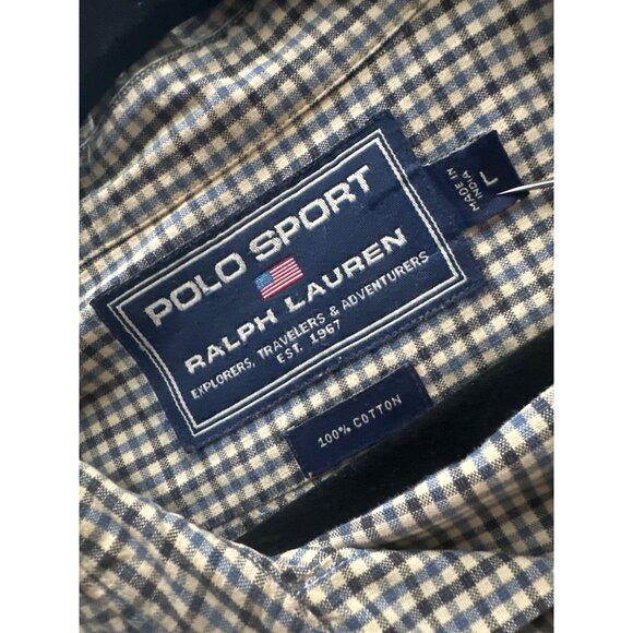 Polo Sport Ralph Lauren Checkered Button-Down Shirt Blue/Brown Checkered  Large - Picture 4 of 4